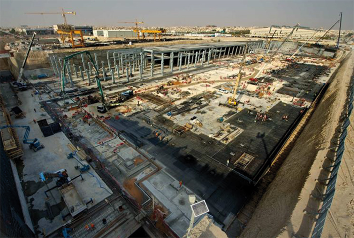 The structure of the depot rises majestically from the deep excavation at the northern end of Line 5.